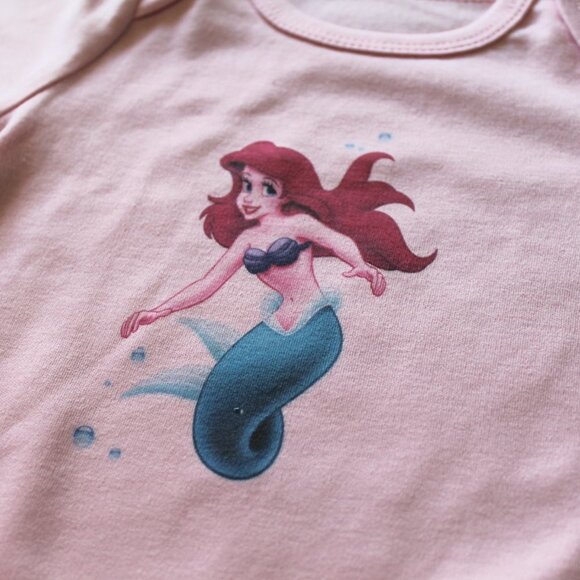 Onesie Disney Ariel Little Mermaid baby girl long sleeve 100% cotton pink new - Picture 5 of 12